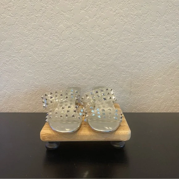 Katy Perry Silver Clear Studded Block Heel Sandals Size: 7.5 Preloved - Picture 3 of 11